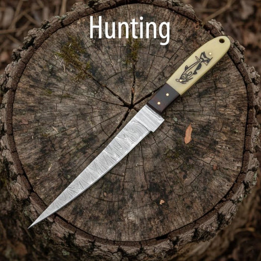 Handmade Damascus Steel Fishing Knife – Custom Outdoor Camping Blade, Gift for Fishermen