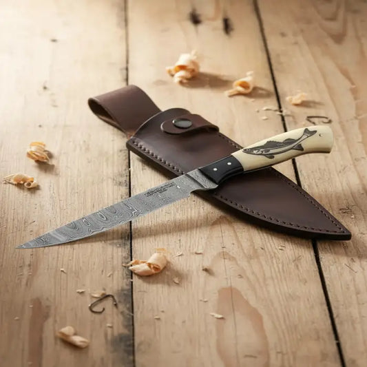 Fishing Fillet Custom Handmade Damascus Knife With Fish Engraving On Handle Personalized Knife