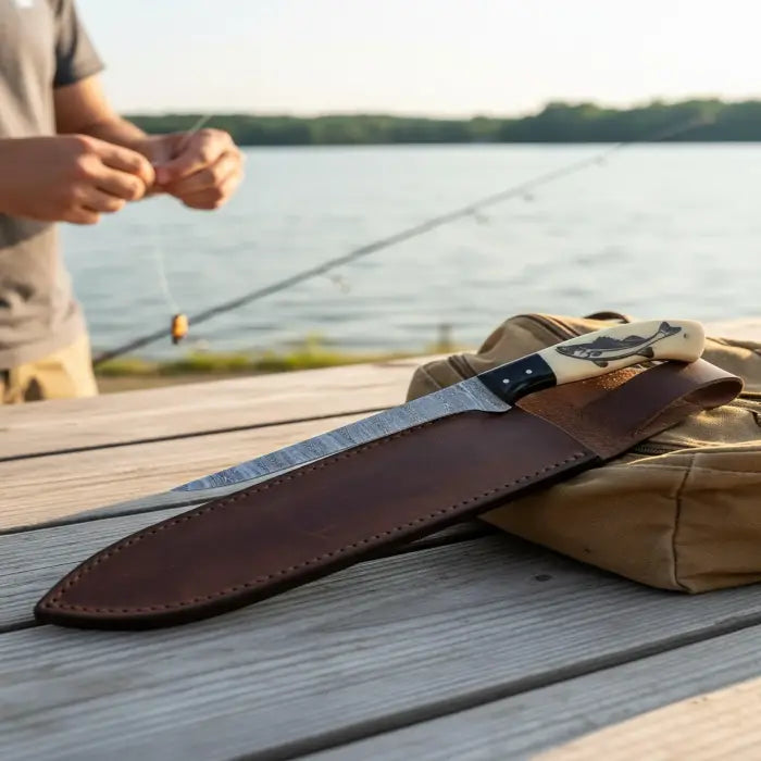 Fishing Fillet Custom Handmade Damascus Knife With Fish Engraving On Handle Personalized Knife
