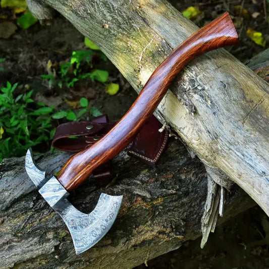 Handcrafted Damascus Steel Viking Tomahawk With Leather Sheath