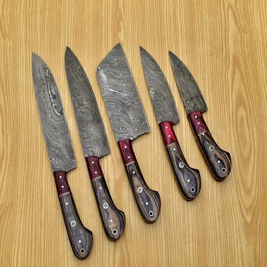 Damascus Chef Set of 5 Chef Knife - Kitchen Chef Knife Set Damascus Knife Christmas Gift Anniversary Gift For Him