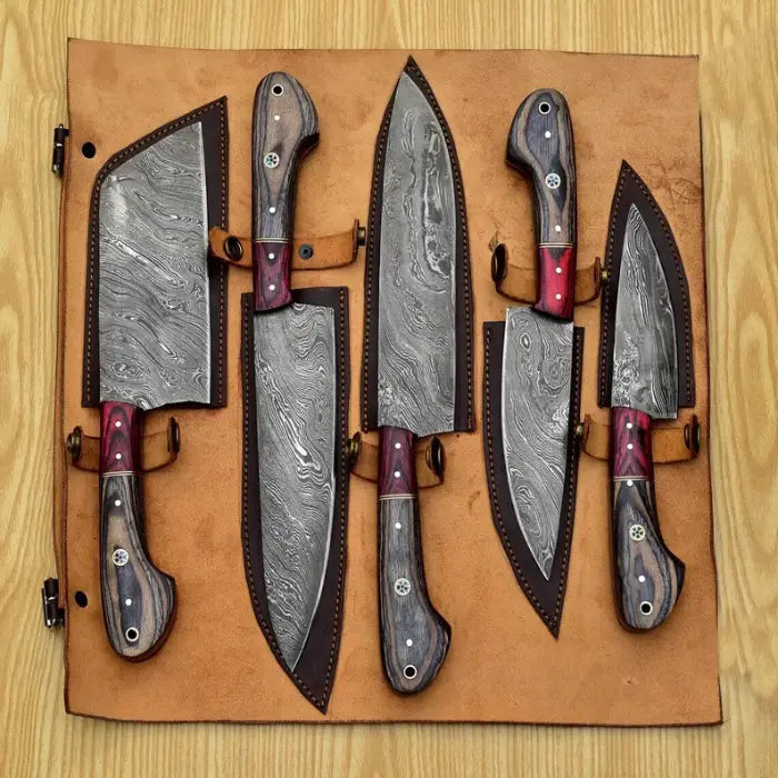 Damascus Chef Set of 5 Chef Knife - Kitchen Chef Knife Set Damascus Knife Christmas Gift Anniversary Gift For Him