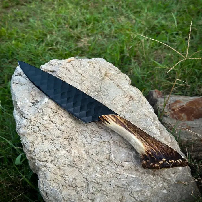 Hand Forged Crown Antler knife With Leather Sheath