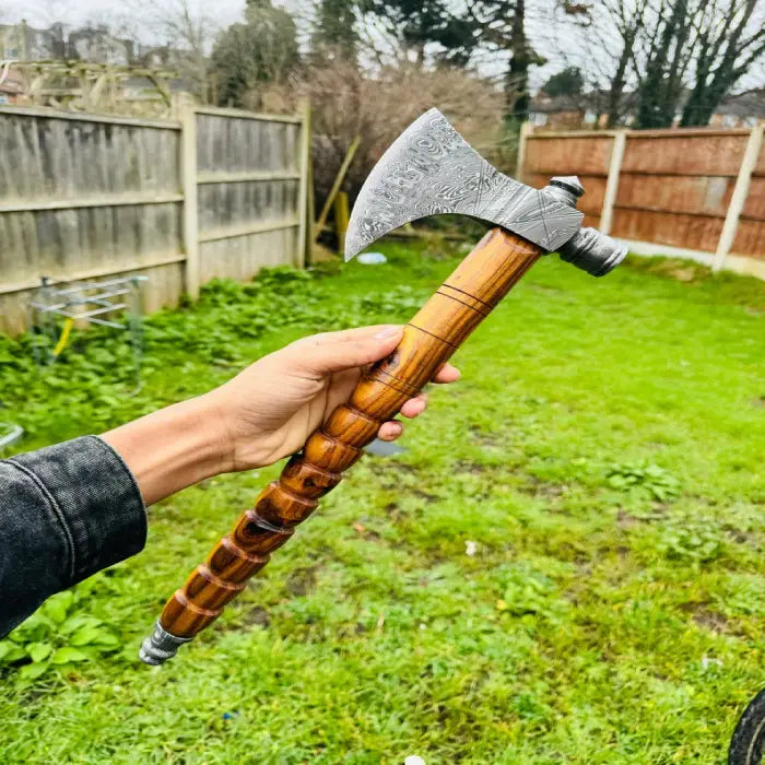 Handmade Damascus Steel Tomahawk Leather Sheath Birthday Gift