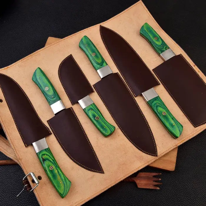 Handmade Kitchen Knife Set With Leather Bag Perfect Gift For Him