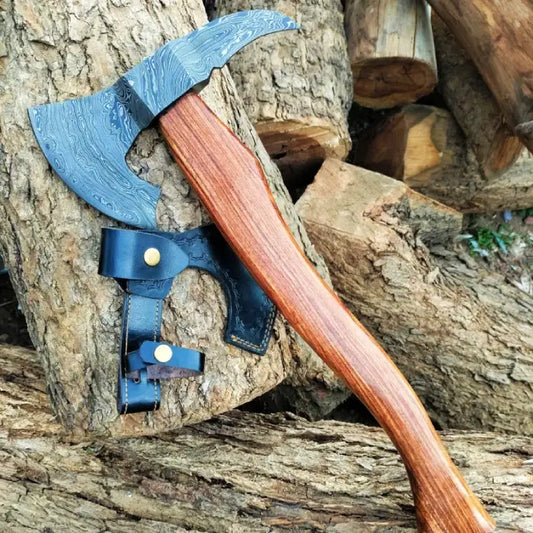 Handmade Damascus Steel Tomahawk with Leather Sheath Birthday Gift