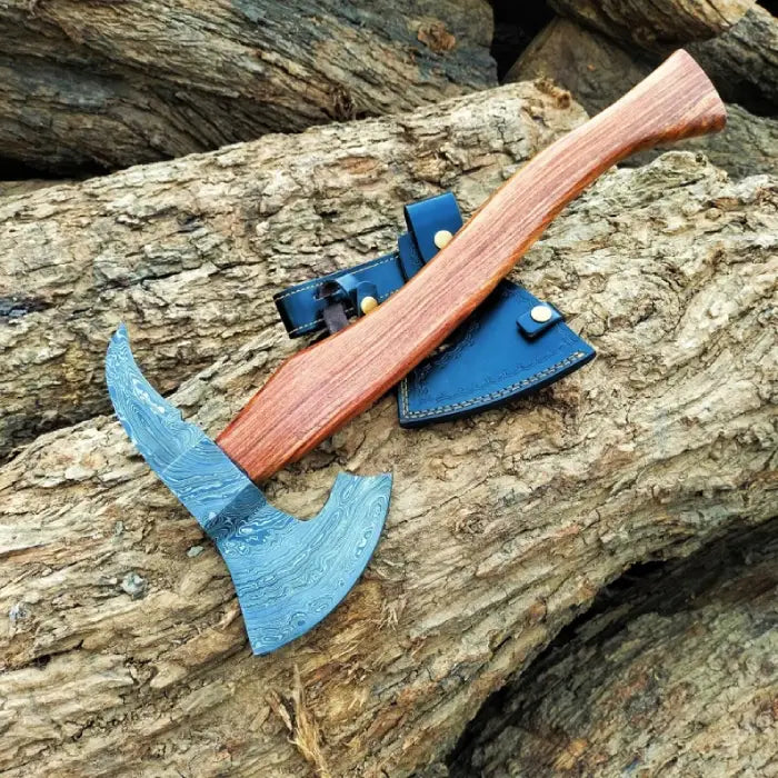 Handmade Damascus Steel Tomahawk with Leather Sheath Birthday Gift