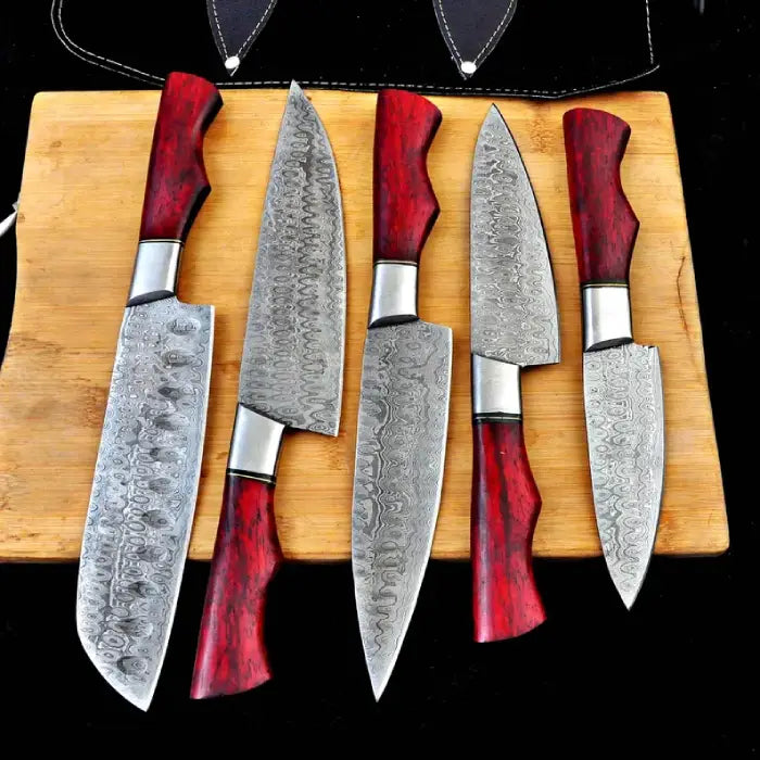 Hand Forged Damascus Chef Set, Handmade Kitchen knife, Cooking knife, Kitchen knives, Anniversary & Birthday gift