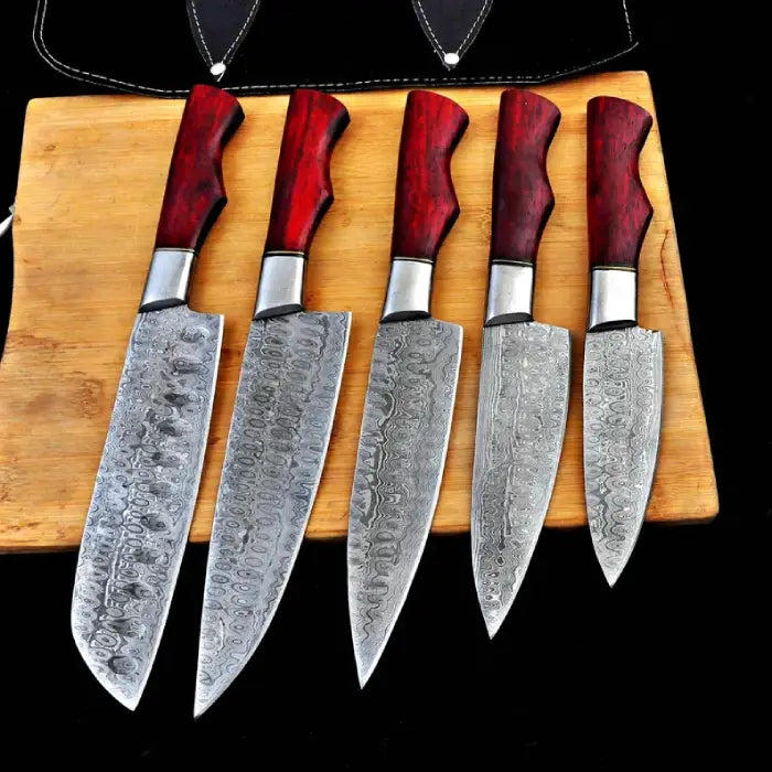 Hand Forged Damascus Chef Set, Handmade Kitchen knife, Cooking knife, Kitchen knives, Anniversary & Birthday gift