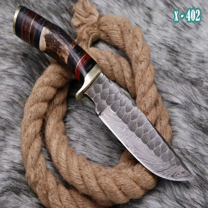 Handmade Antler Handle Bowie Hunting Knife With Leather Case