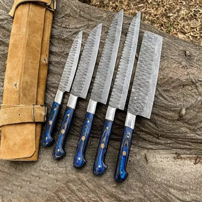 Custom Handmade Damascus Steel 5pc Chef/Kitchen Knife Set