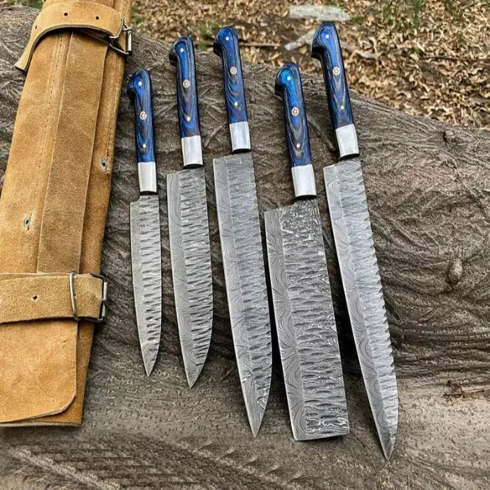 Custom Handmade Damascus Steel 5pc Chef/Kitchen Knife Set