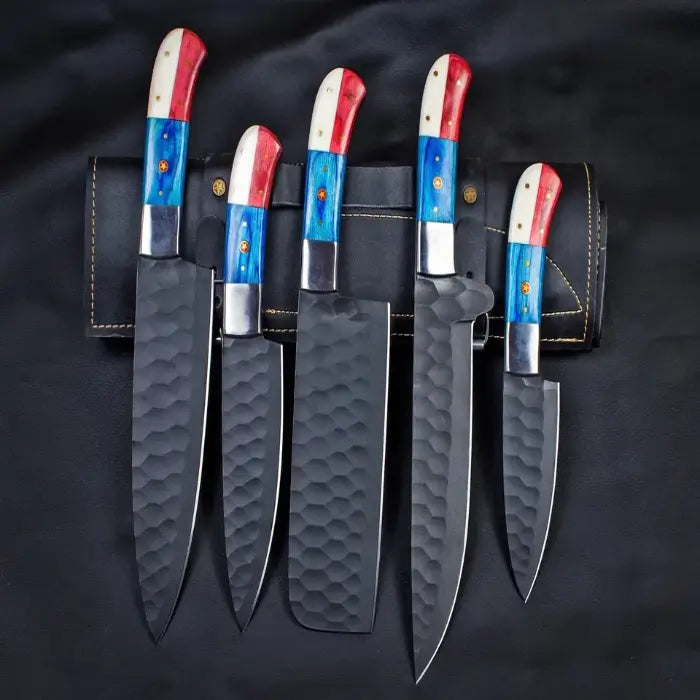 Custom Handcrafted Carbon Steel 5pc Chef/Kitchen Knife Set