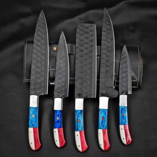 Custom Handcrafted Carbon Steel 5pc Chef/Kitchen Knife Set