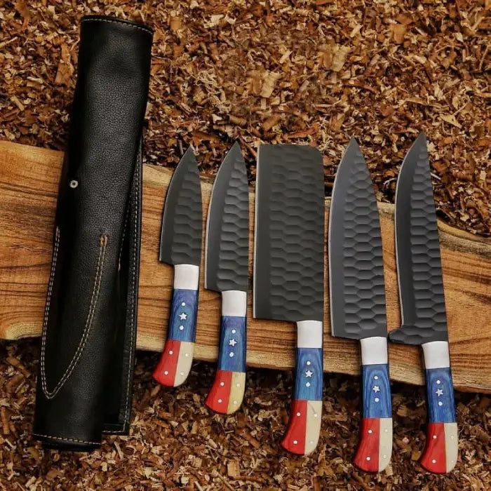 Hand Forged 5 pcs Steel Chef Set, Handmade Kitchen knife, Chef knives, Kitchen knives