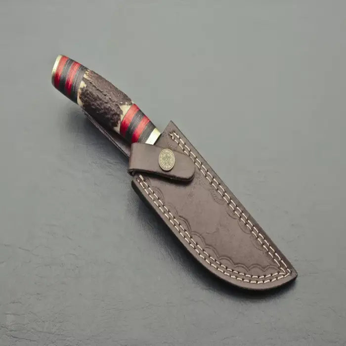 Handmade Antler Handle Knife With Leather Case