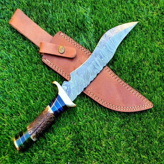 Handmade Antler Handle Hunting Knife With Leather Case